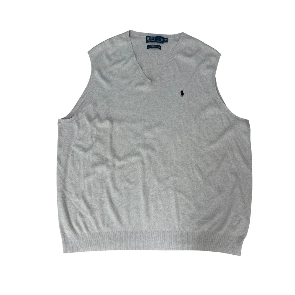 Polo Ralph Lauren Sweater Vest Mens 3XB 100% Pima Cotton V-Neck Beige Preppy
